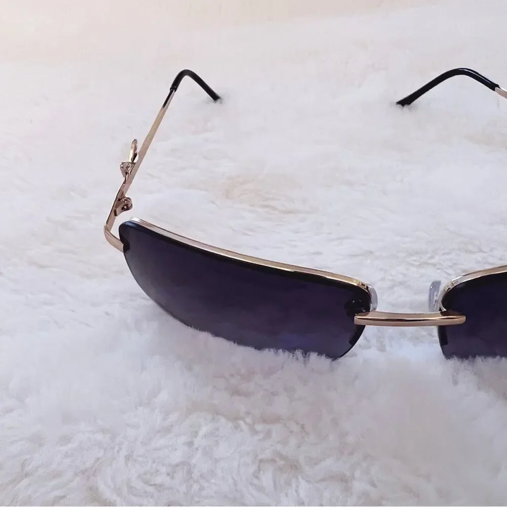 Delia Black Rimless Butterfly Accent Sunglasses